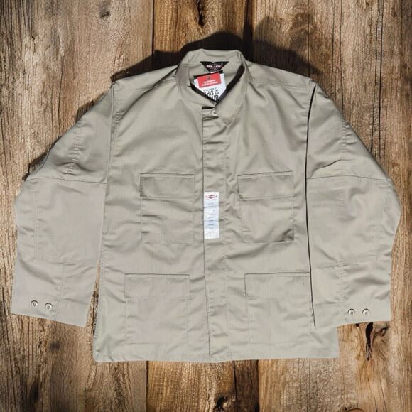 Tru-Spec Tactical Shirt L Khaki Canvas 4 Pocket Utility Button Up Uniform NWT - Picture 1 of 4